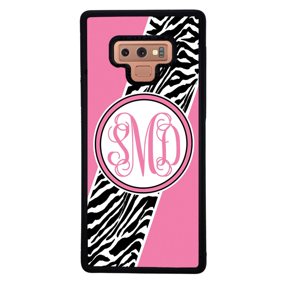 Zebra Animal Skin Pink Script Monogram | Samsung Phone Case