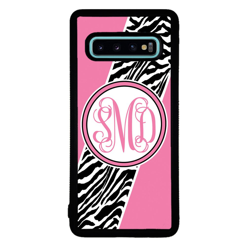 Zebra Animal Skin Pink Script Monogram | Samsung Phone Case
