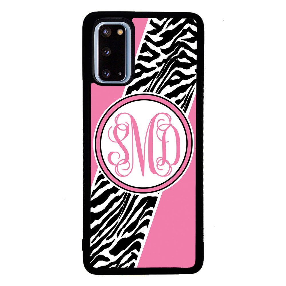 Zebra Animal Skin Pink Script Monogram | Samsung Phone Case