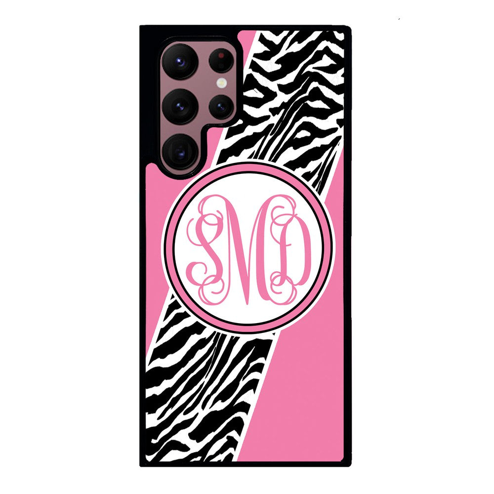 Zebra Animal Skin Pink Script Monogram | Samsung Phone Case