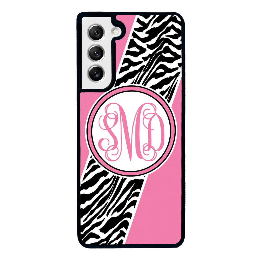 Zebra Animal Skin Pink Script Monogram | Samsung Phone Case