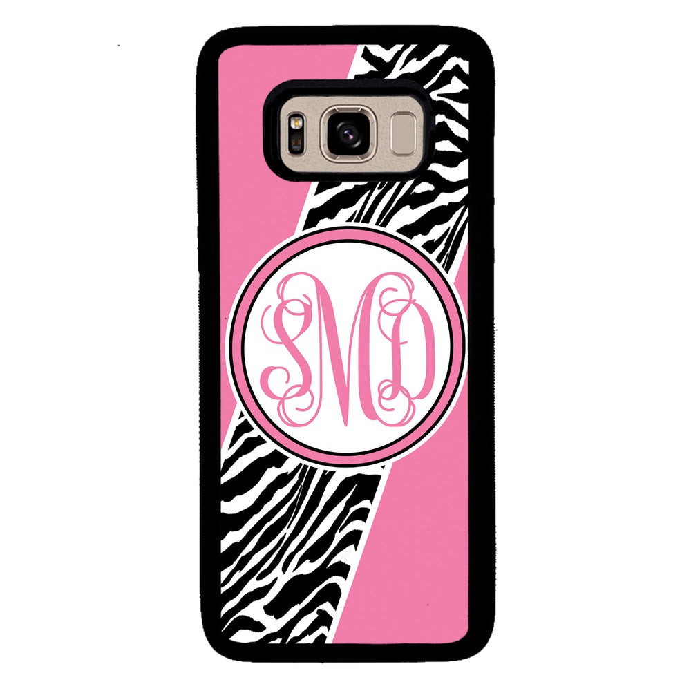 Zebra Animal Skin Pink Script Monogram | Samsung Phone Case