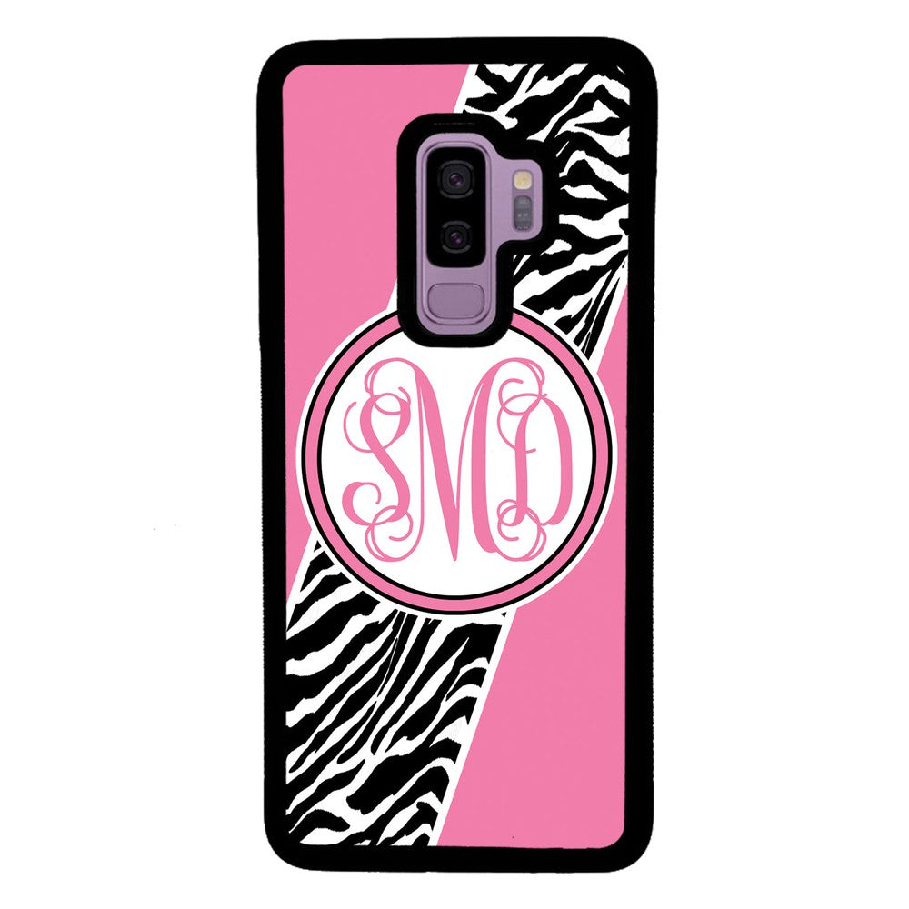 Zebra Animal Skin Pink Script Monogram | Samsung Phone Case
