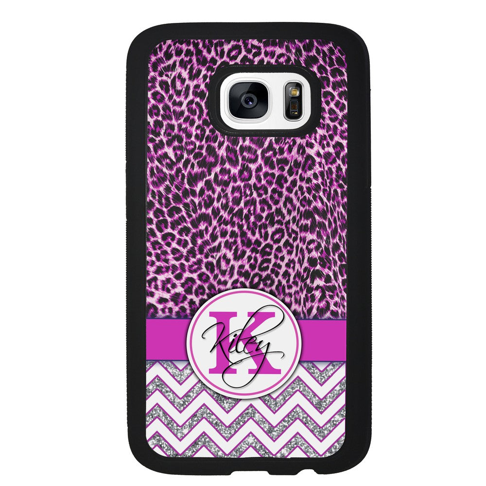 Pink Leopard Silver Glitter Personalized | Samsung Phone Case