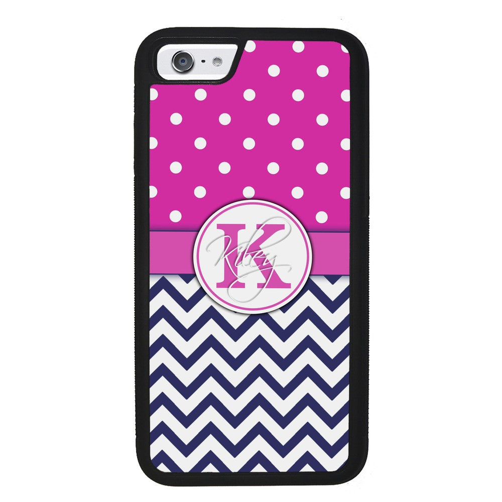 Pink Polka Dots Blue Chevron Personalized | Apple iPhone Case
