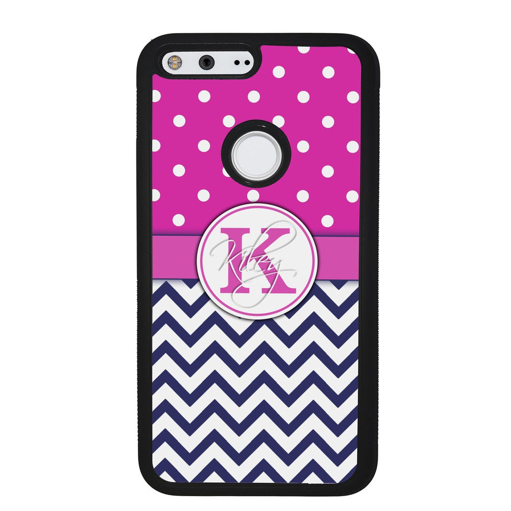 Pink Polka Dots Blue Chevron Personalized | Google Phone Case