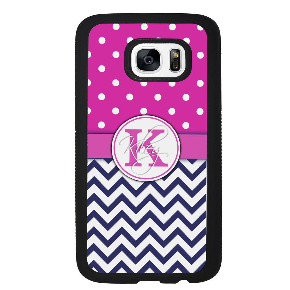 Pink Polka Dots Blue Chevron Personalized | Samsung Phone Case