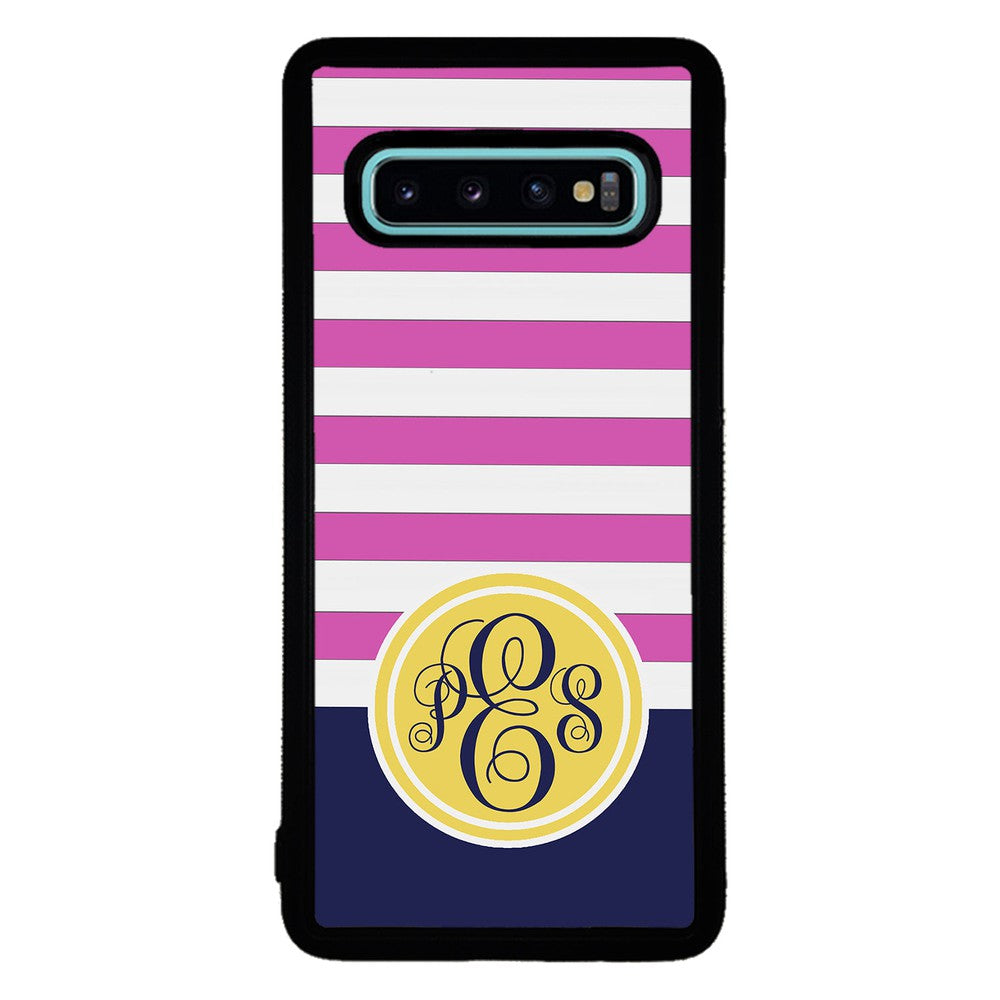 Pink Bars Gold Blue Monogram | Samsung Phone Case