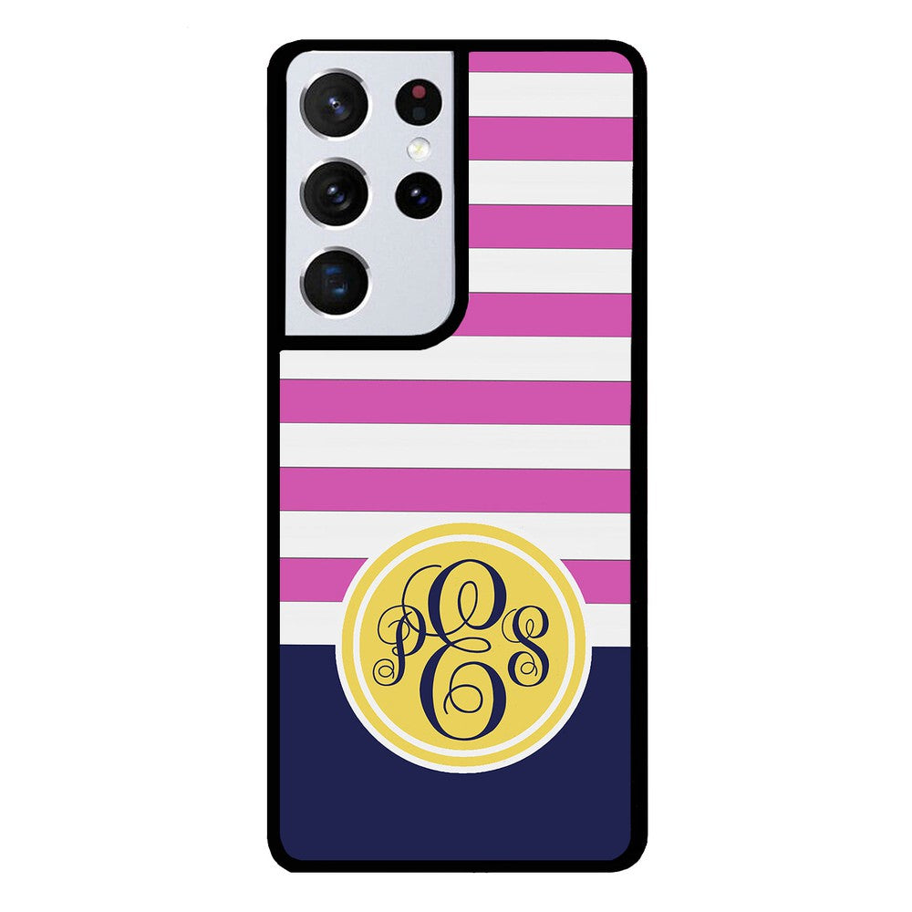 Pink Bars Gold Blue Monogram | Samsung Phone Case