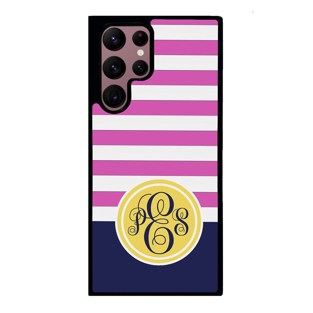 Pink Bars Gold Blue Monogram | Samsung Phone Case
