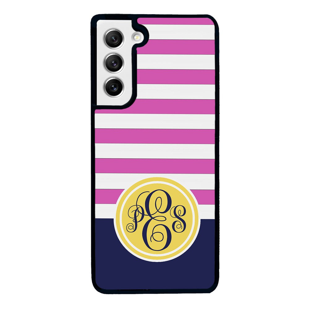 Pink Bars Gold Blue Monogram | Samsung Phone Case