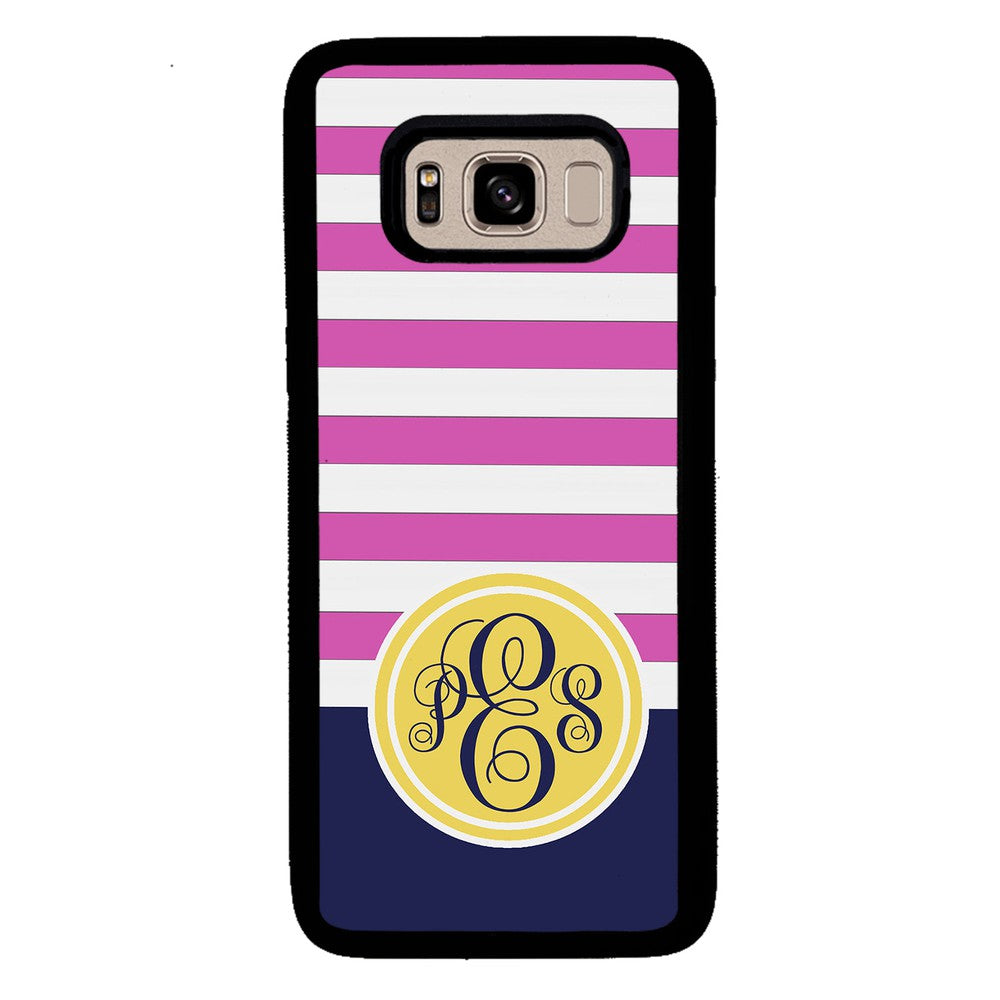 Pink Bars Gold Blue Monogram | Samsung Phone Case