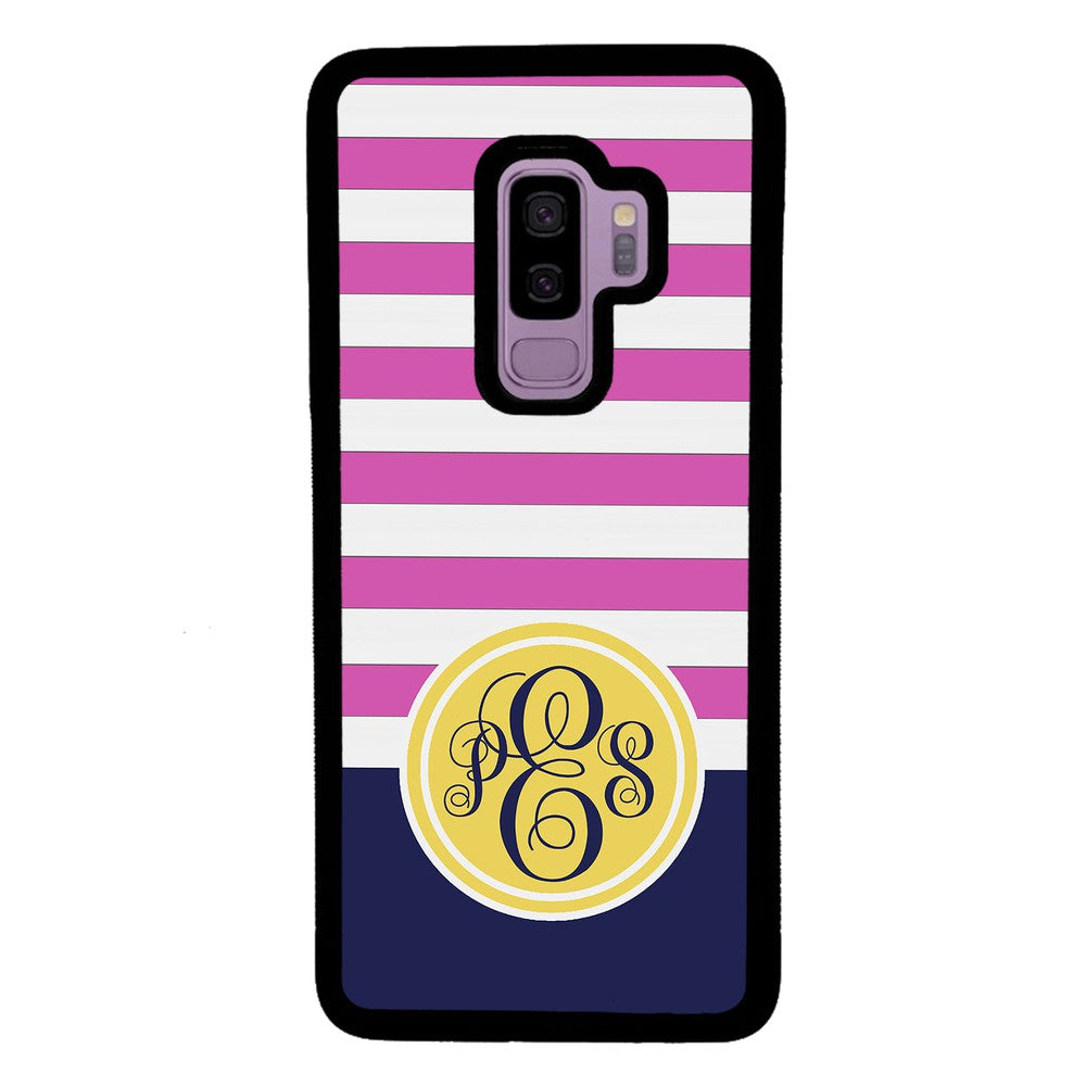 Pink Bars Gold Blue Monogram | Samsung Phone Case