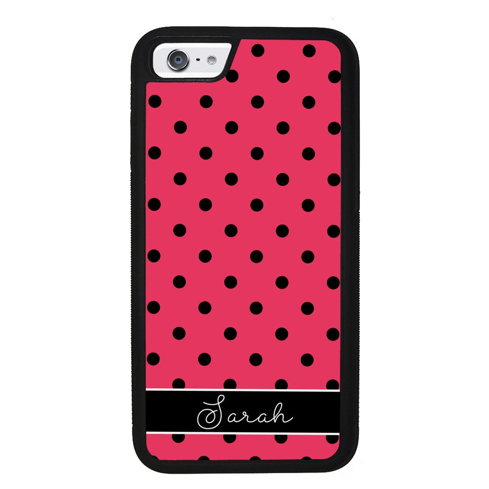 Pinkish Red Polka Dot Black Personalized | Apple iPhone Case