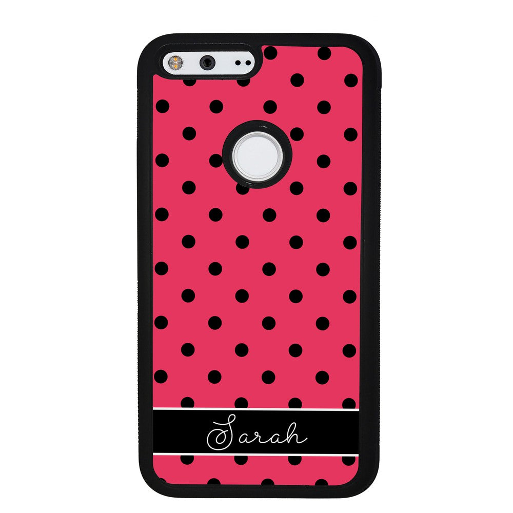 Pinkish Red Polka Dot Black Personalized | Google Phone Case