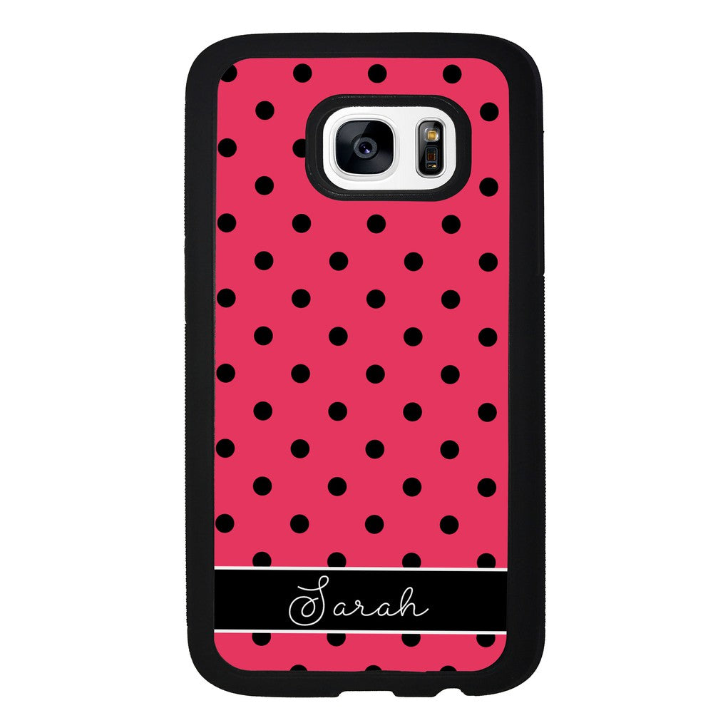 Pinkish Red Polka Dot Black Personalized | Samsung Phone Case