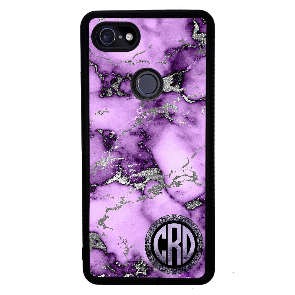 Purple and Silver Marble Monogram | Google Phone Case