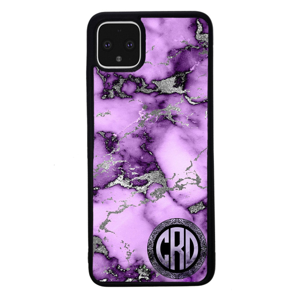 Purple and Silver Marble Monogram | Google Phone Case