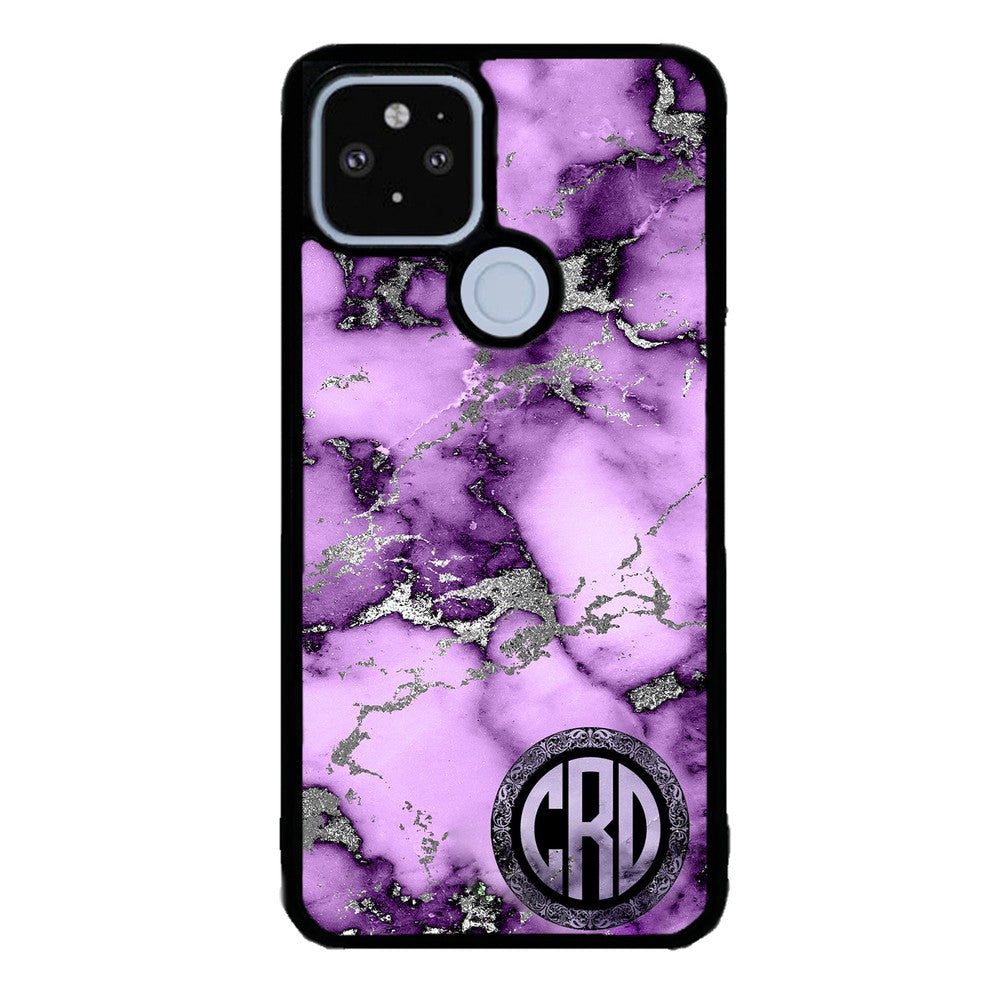 Purple and Silver Marble Monogram | Google Phone Case