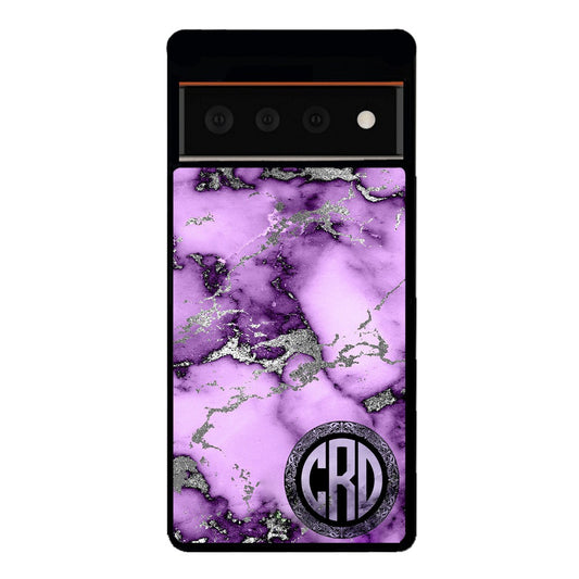 Purple and Silver Marble Monogram | Google Phone Case