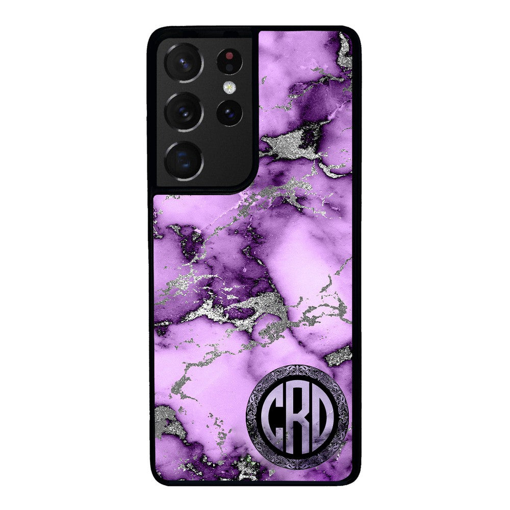 Purple and Silver Marble Monogram | Samsung Phone Case