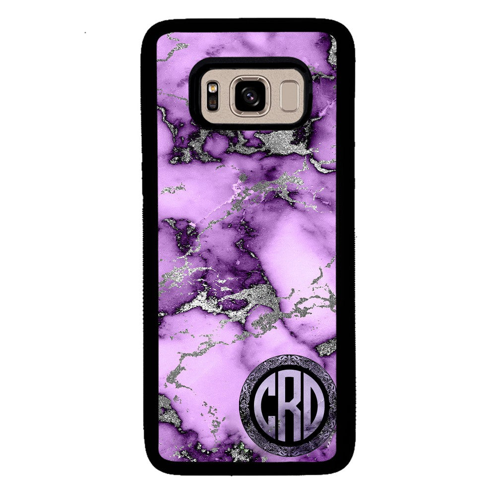 Purple and Silver Marble Monogram | Samsung Phone Case