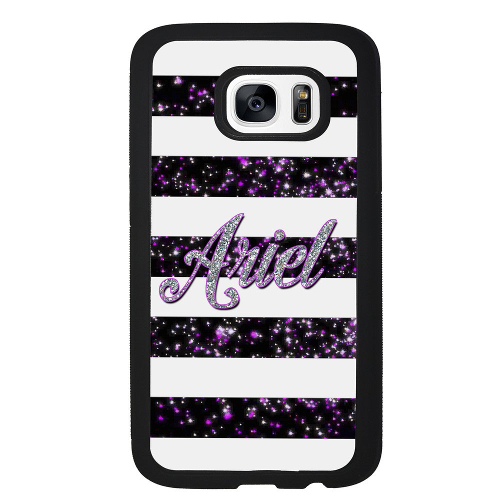 Purple Silver Glitter Bars Personalized | Samsung Phone Case