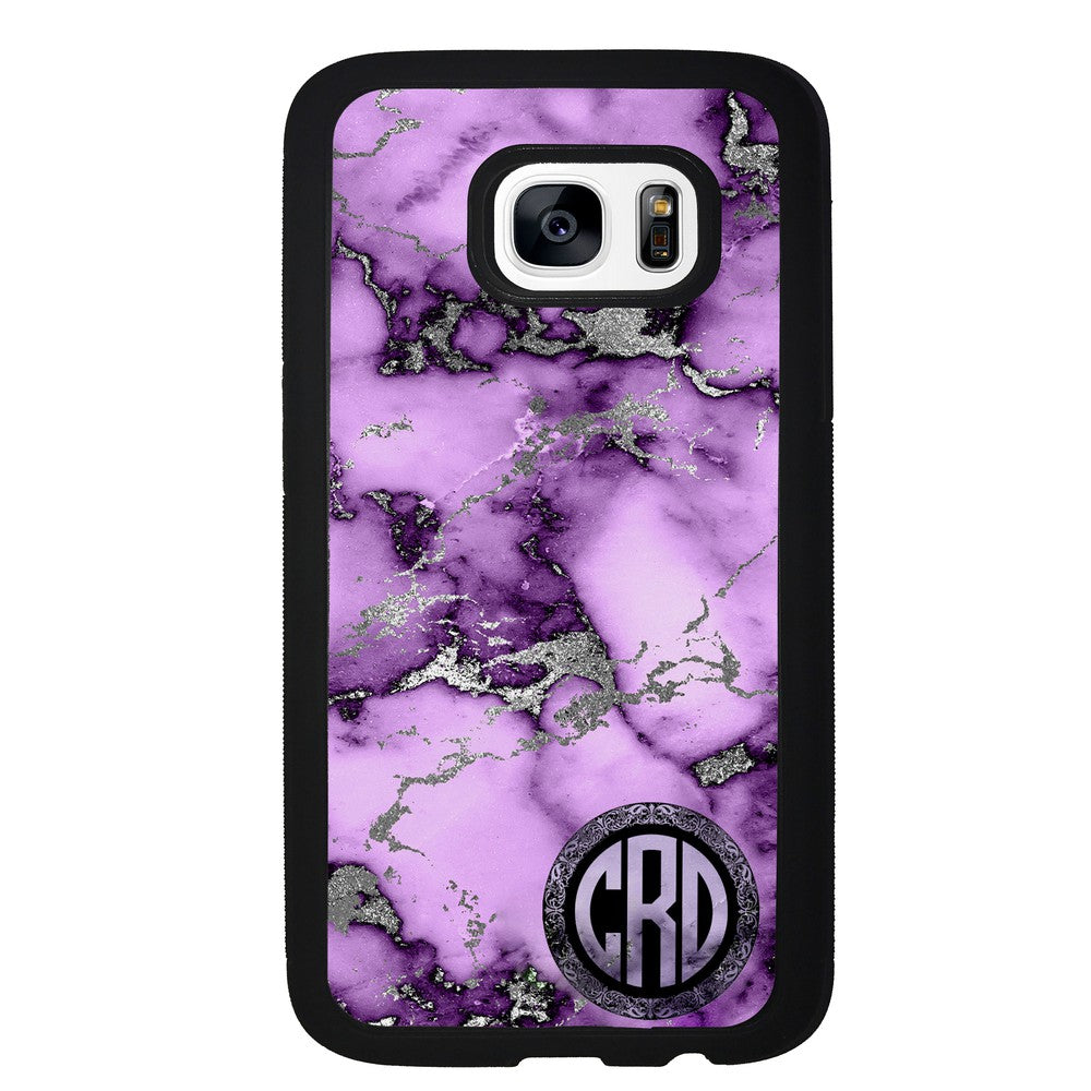 Purple and Silver Marble Monogram | Samsung Phone Case