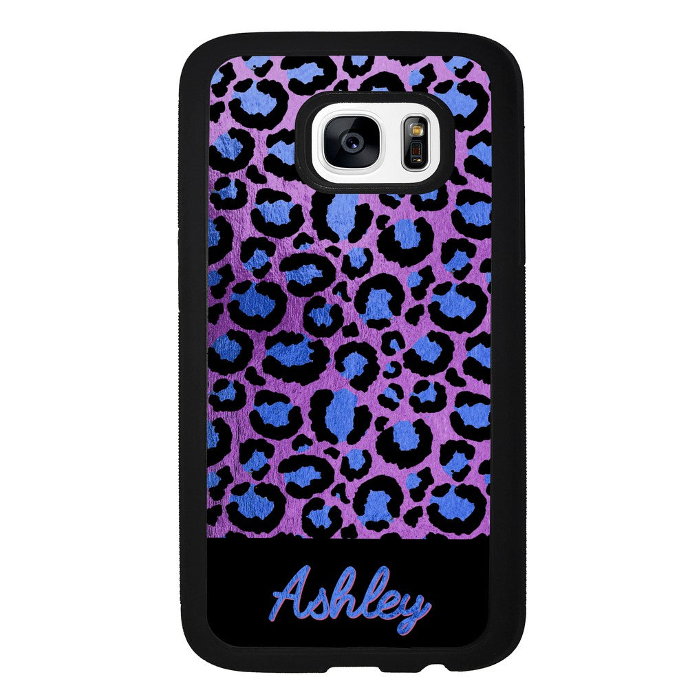 Leopard Skin Purple and Blue Gold Foil Personalized | Samsung Phone Case