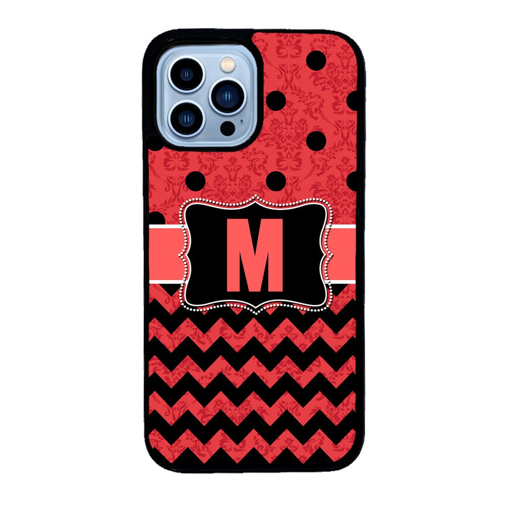 PolkaDot Chevron Damask Initial | Apple iPhone Case