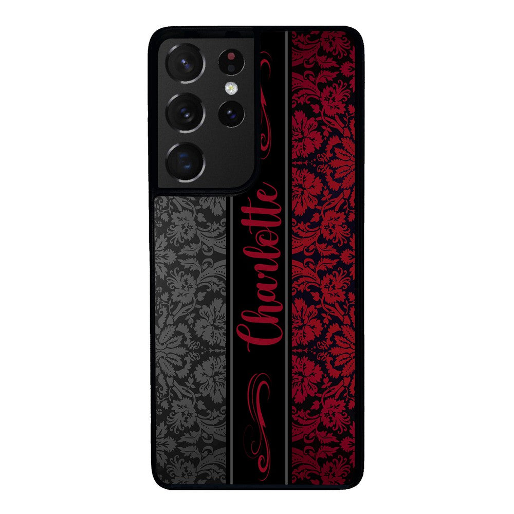 Red and Black Damask Personalized | Samsung Phone Case