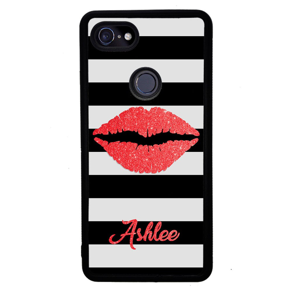 Black White Bars Red Lips Personalized | Google Phone Case