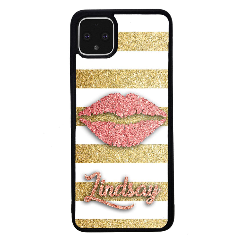 Red Glitter Lips Gold Bars Personalized | Google Phone Case