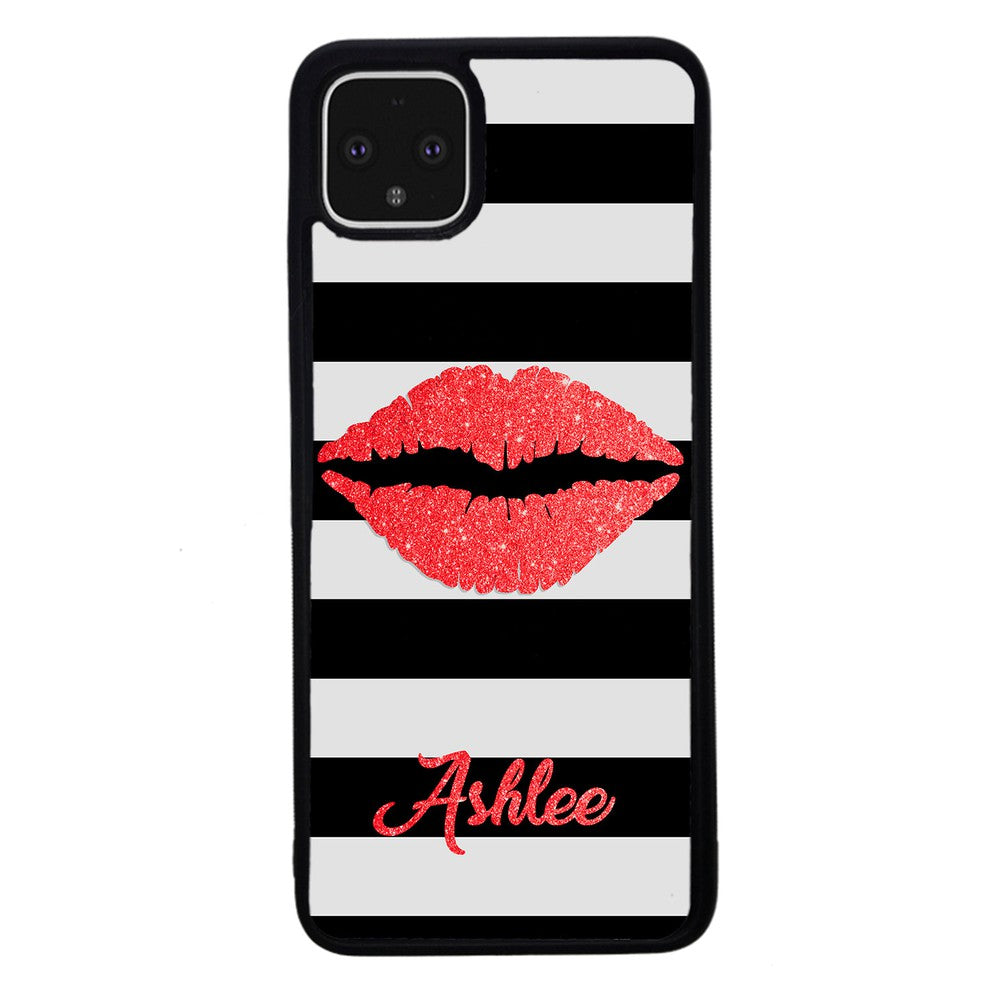 Black White Bars Red Lips Personalized | Google Phone Case