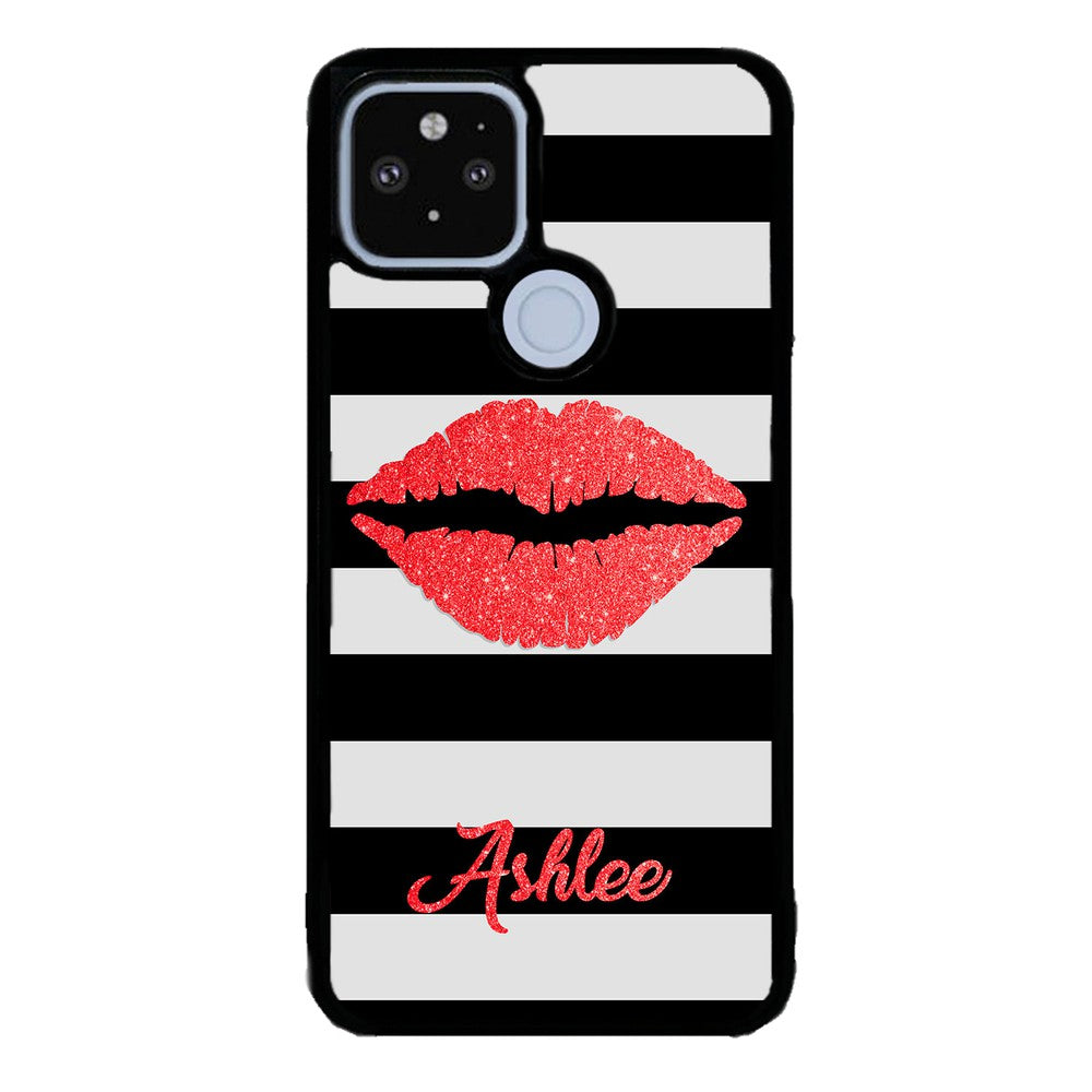 Black White Bars Red Lips Personalized | Google Phone Case