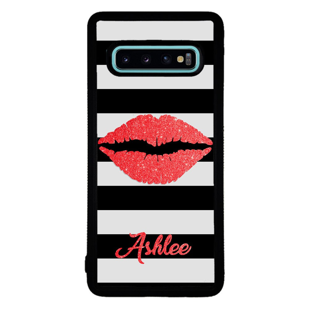 Black White Bars Red Lips Personalized | Samsung Phone Case