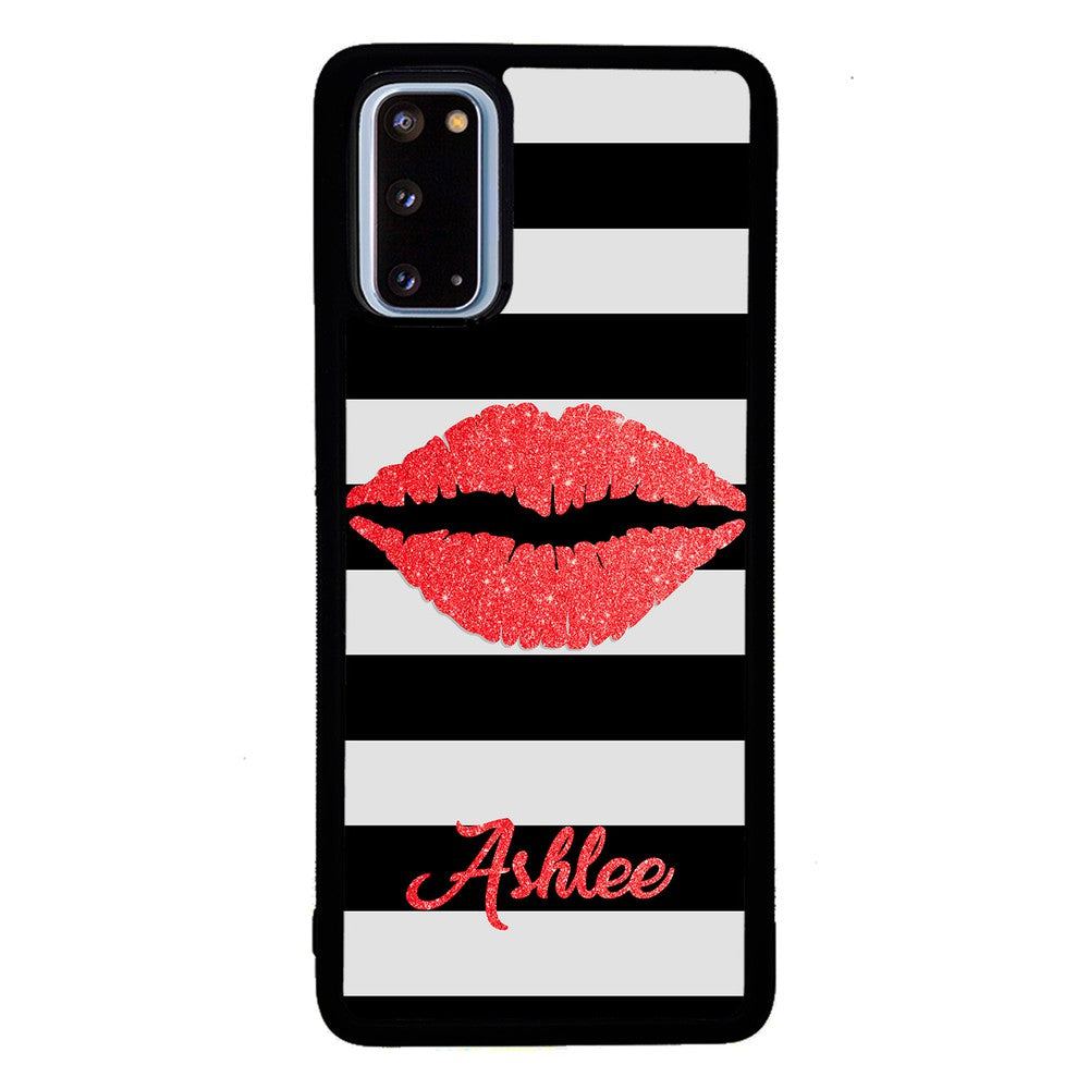 Black White Bars Red Lips Personalized | Samsung Phone Case
