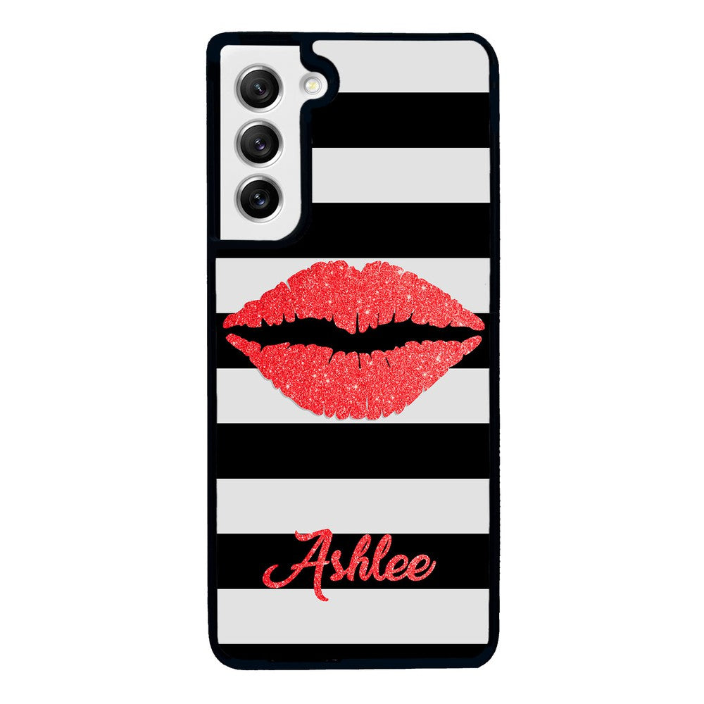 Black White Bars Red Lips Personalized | Samsung Phone Case