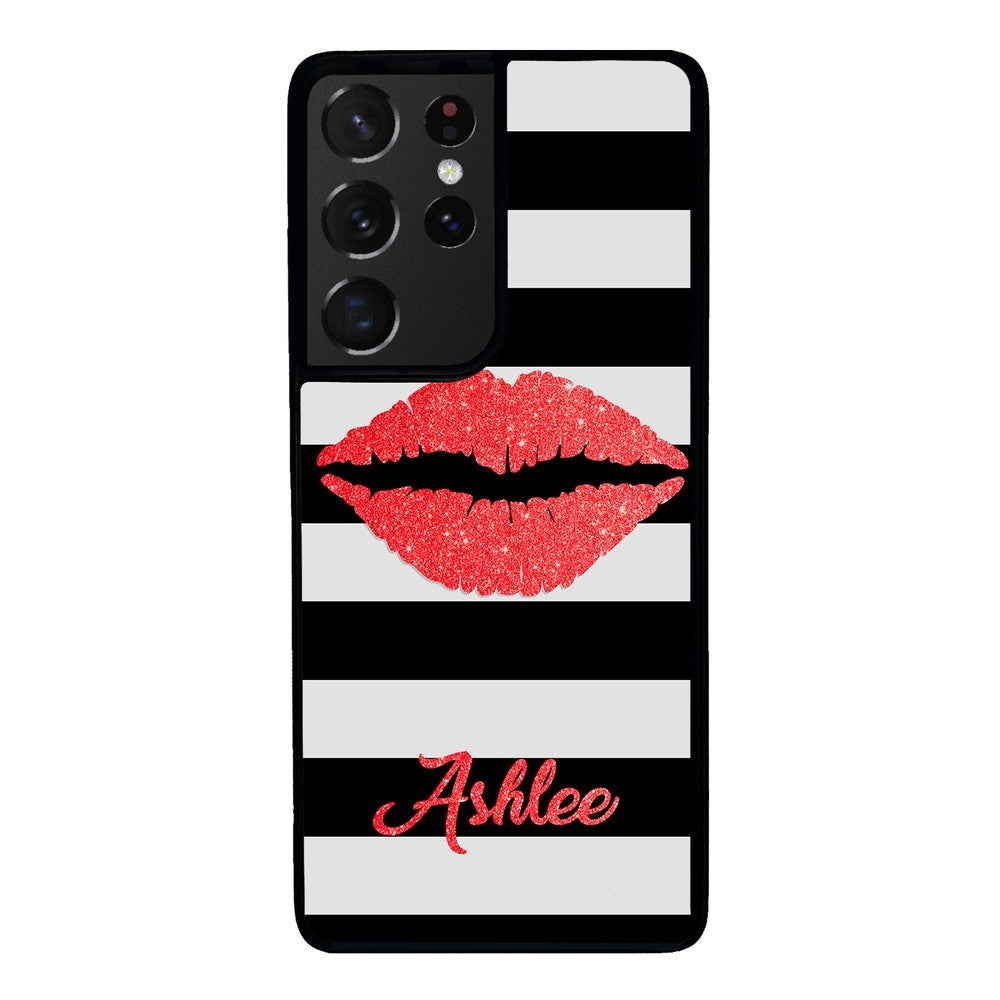 Black White Bars Red Lips Personalized | Samsung Phone Case