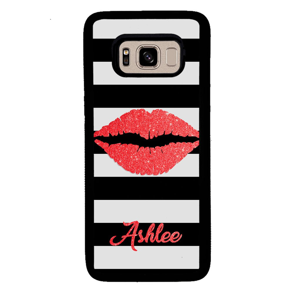 Black White Bars Red Lips Personalized | Samsung Phone Case