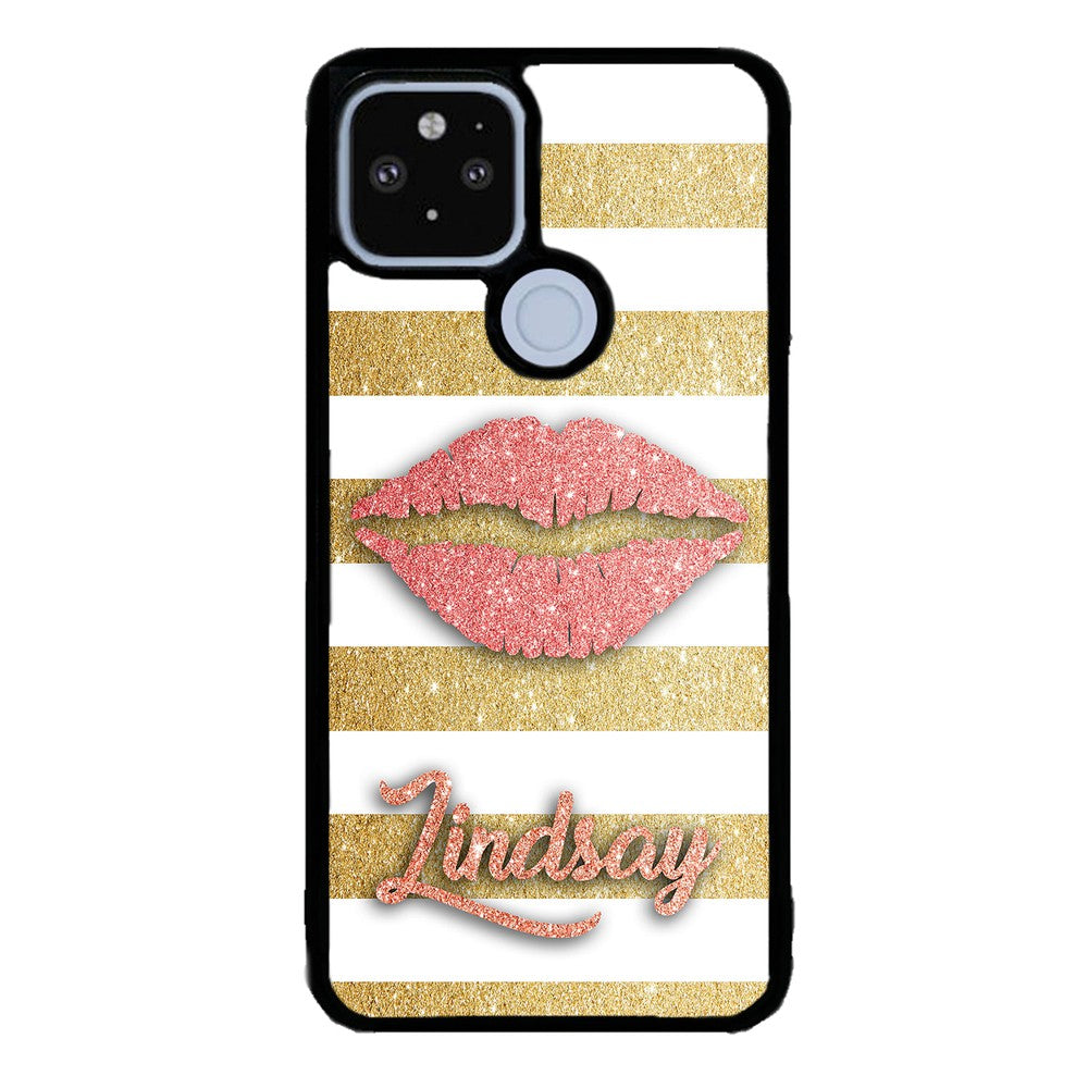 Red Glitter Lips Gold Bars Personalized | Google Phone Case