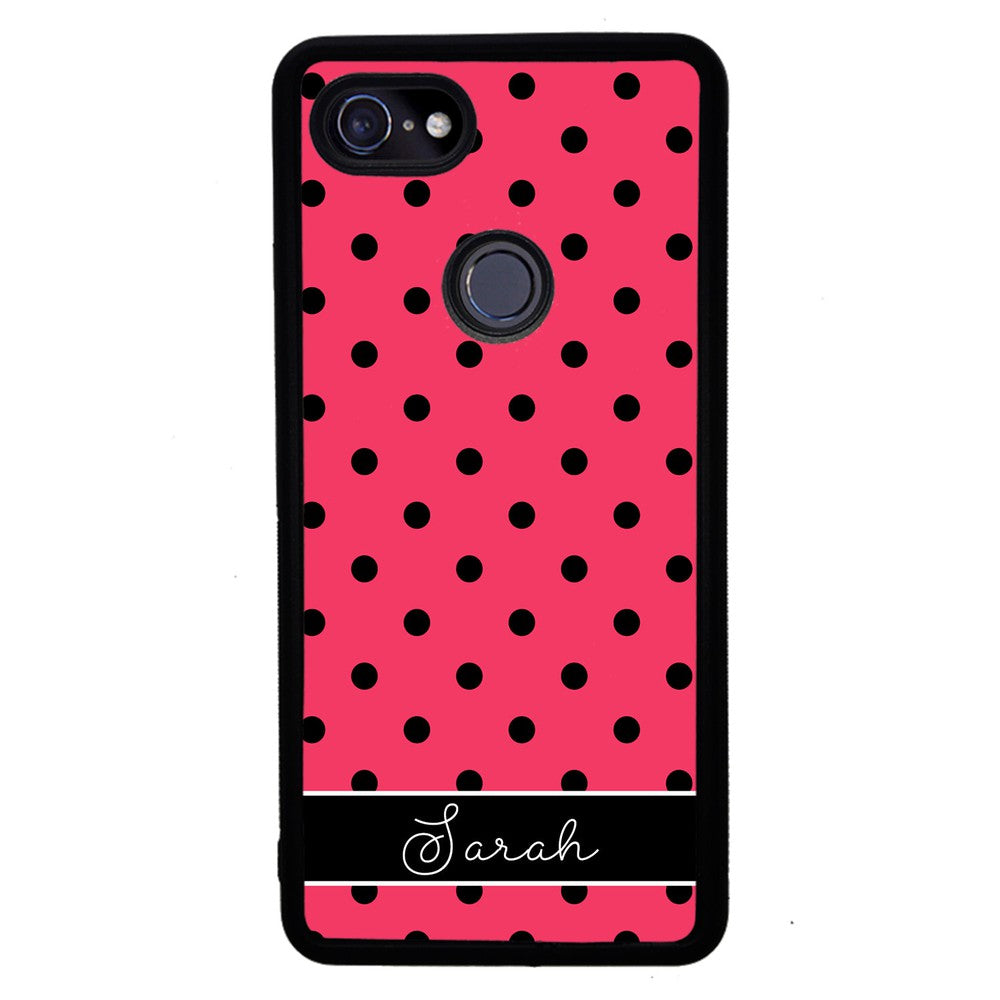Pinkish Red Polka Dot Black Personalized | Google Phone Case