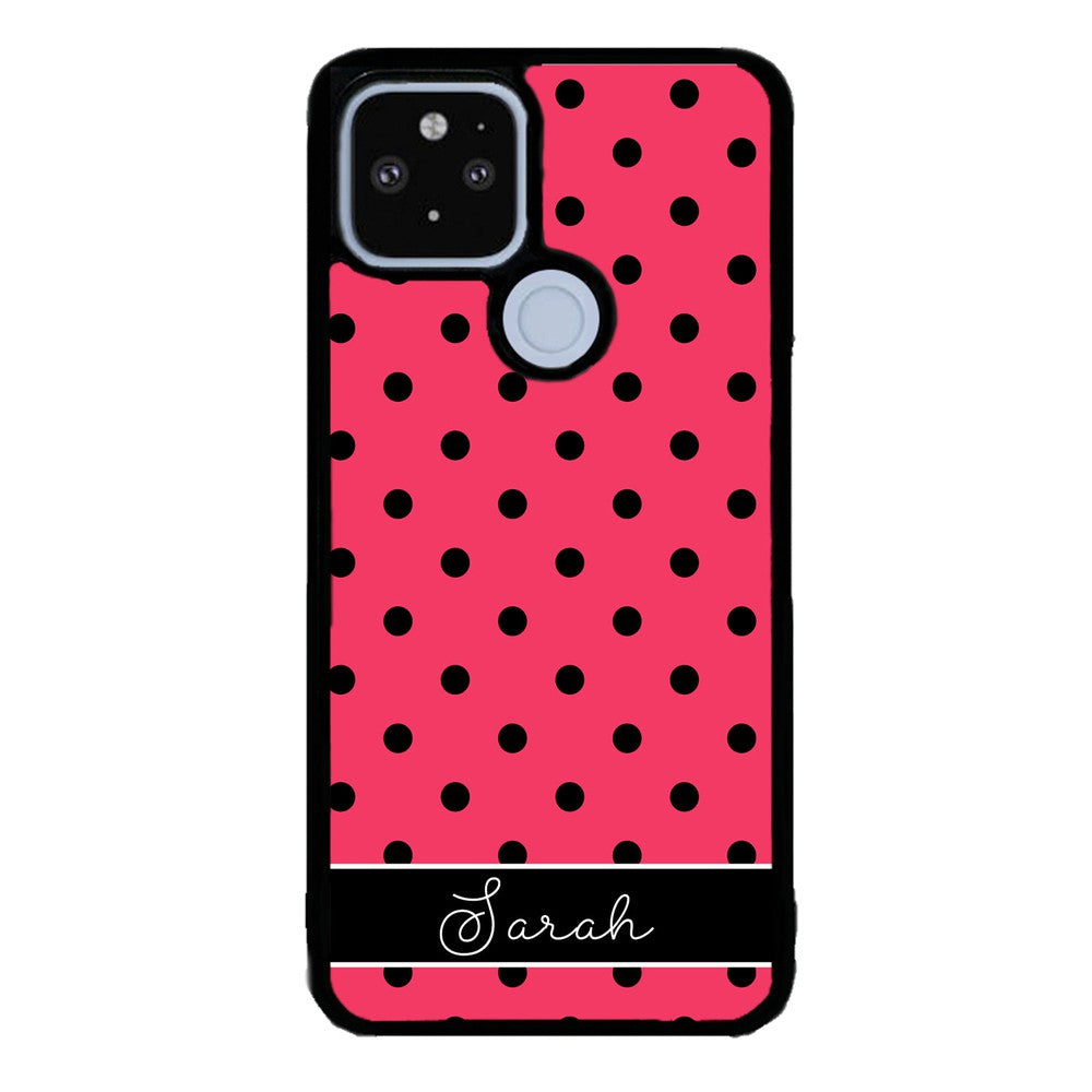 Pinkish Red Polka Dot Black Personalized | Google Phone Case