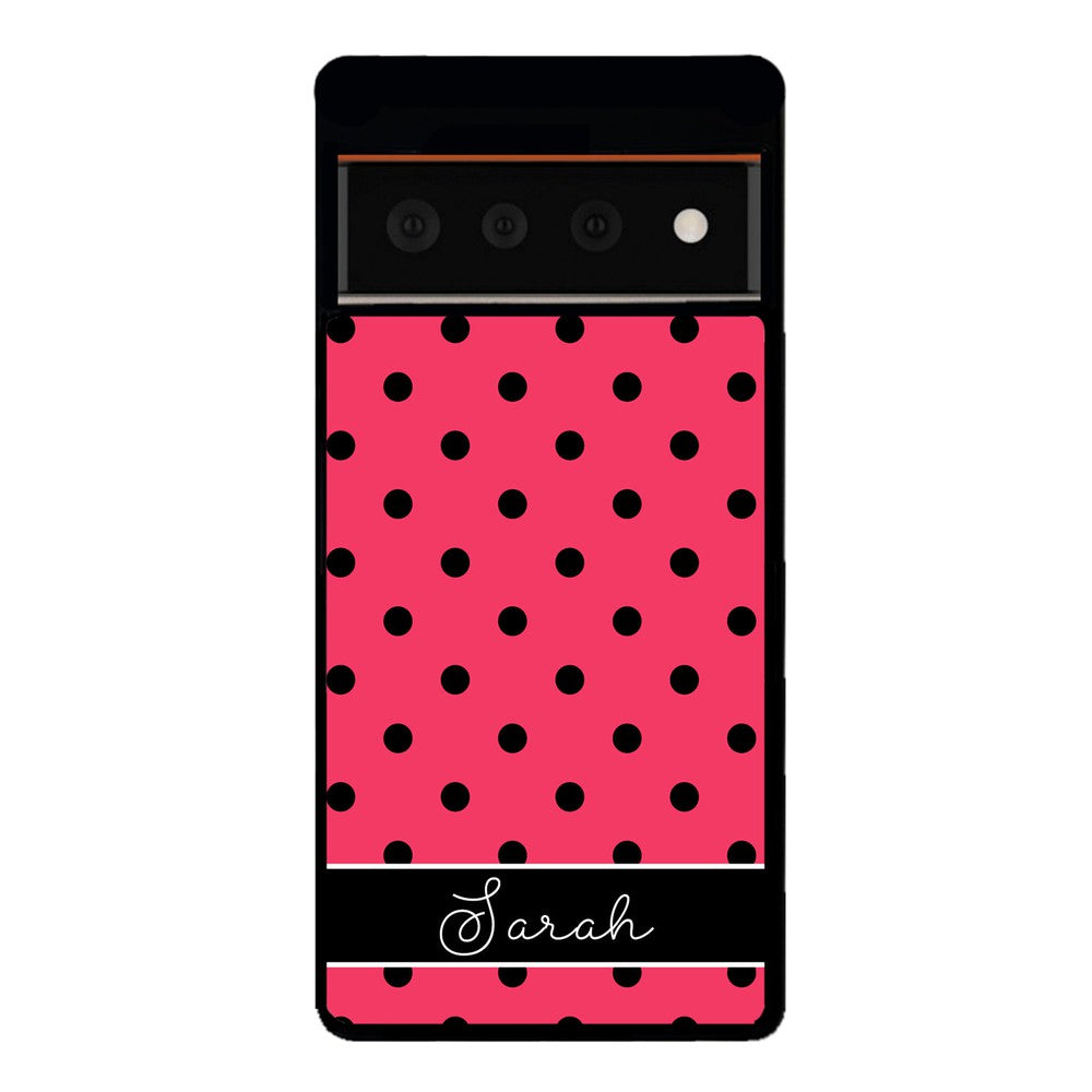 Pinkish Red Polka Dot Black Personalized | Google Phone Case