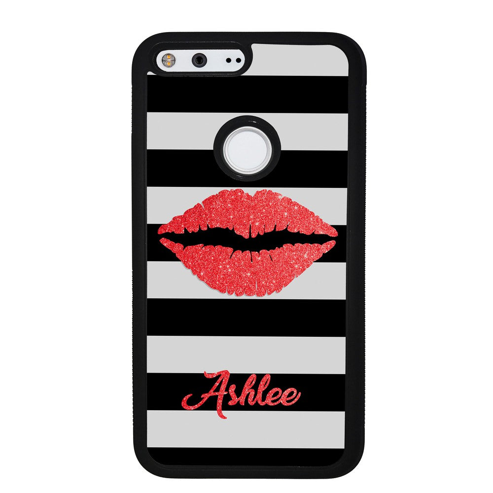 Black White Bars Red Lips Personalized | Google Phone Case