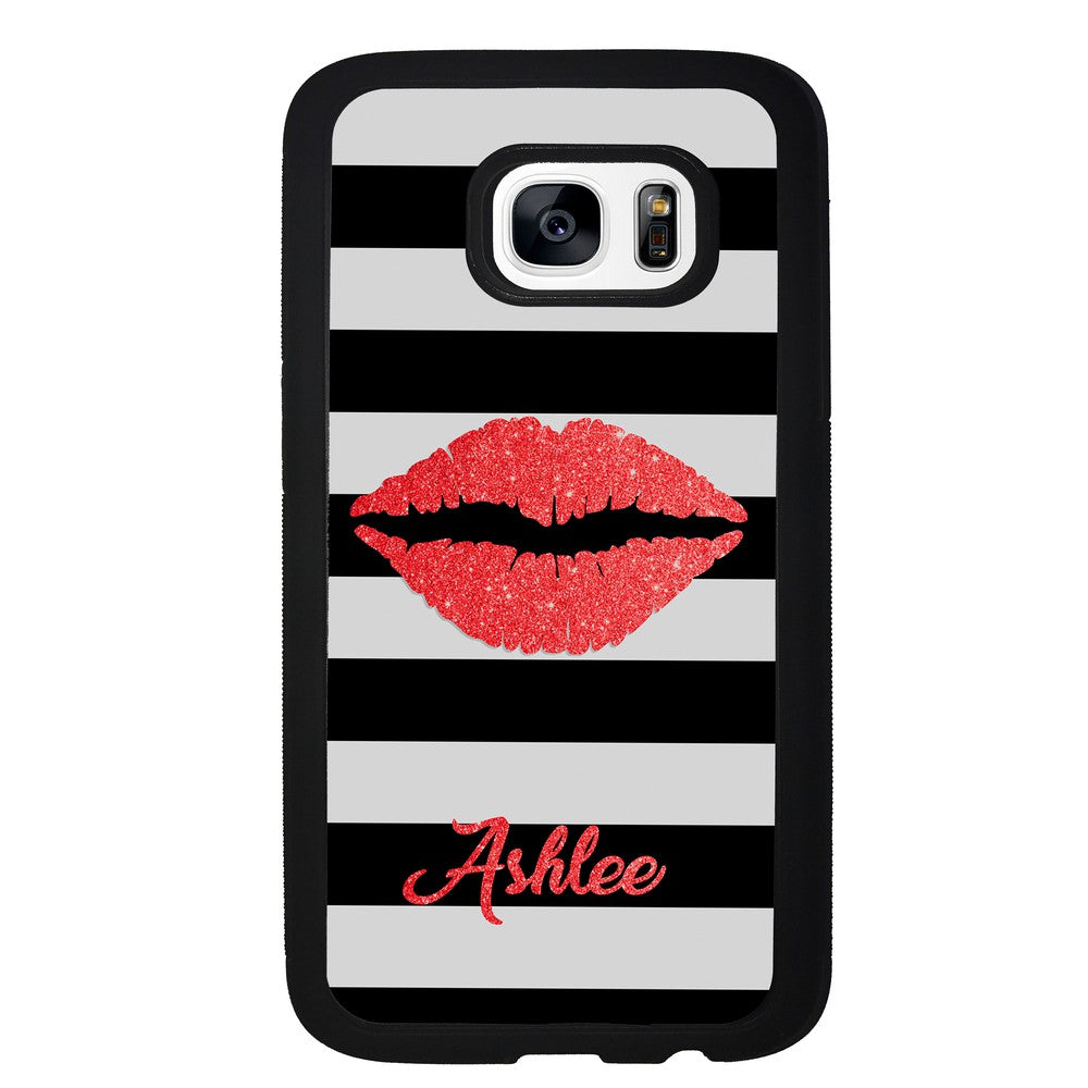 Black White Bars Red Lips Personalized | Samsung Phone Case