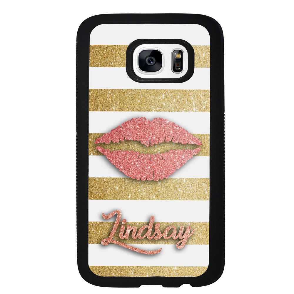 Red Glitter Lips Gold Bars Personalized | Samsung Phone Case