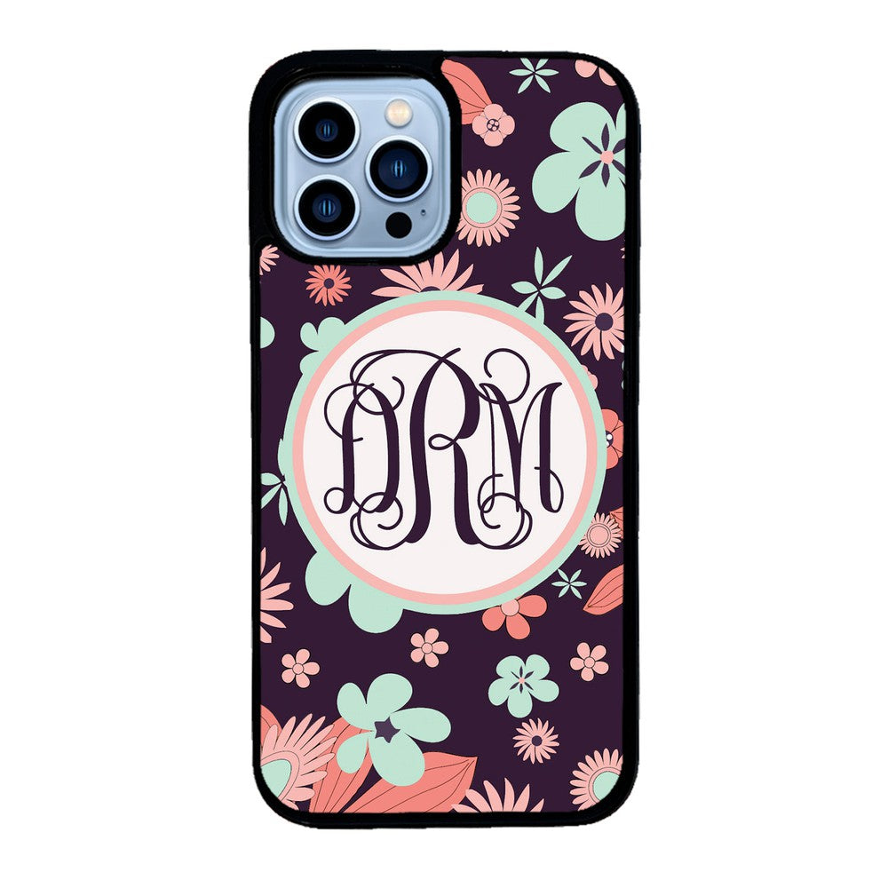 Vintage Flowers Purple Script Monogram | Apple iPhone Case