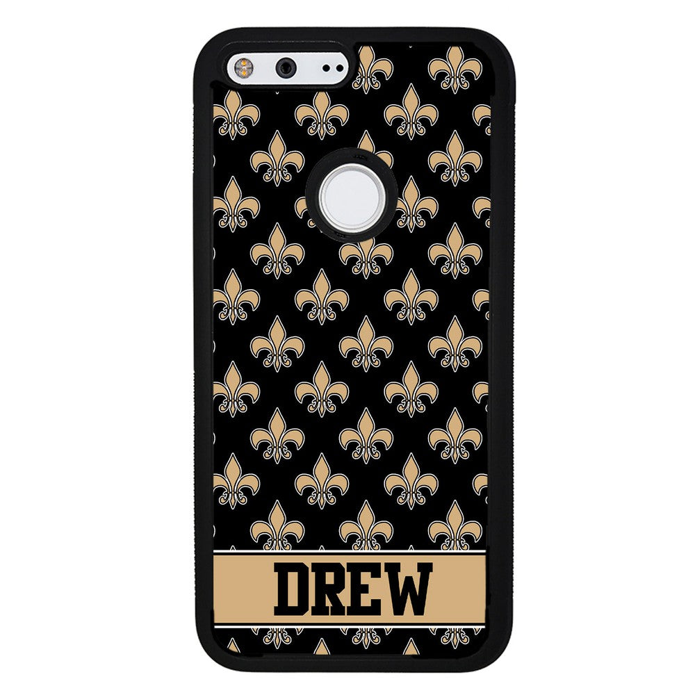 Black and Gold Fleur De Lis Personalized | Google Phone Case