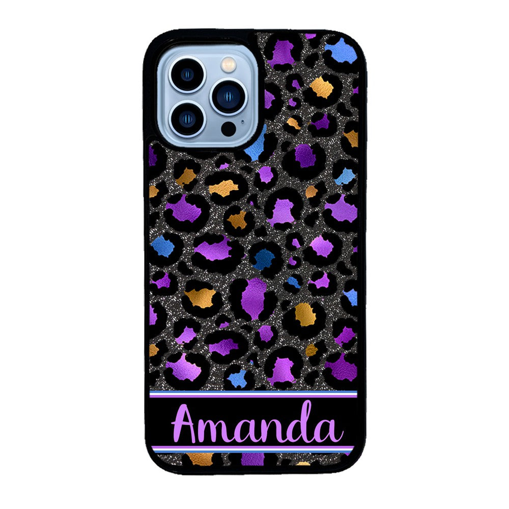 Space Leopard Blue Purple Gold Foil Personalized | Apple iPhone Case